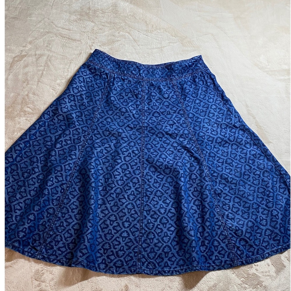 Coldwater Creek Tencel Seamed Panel Midi Skirt Blue Patterned A-Line Size 12